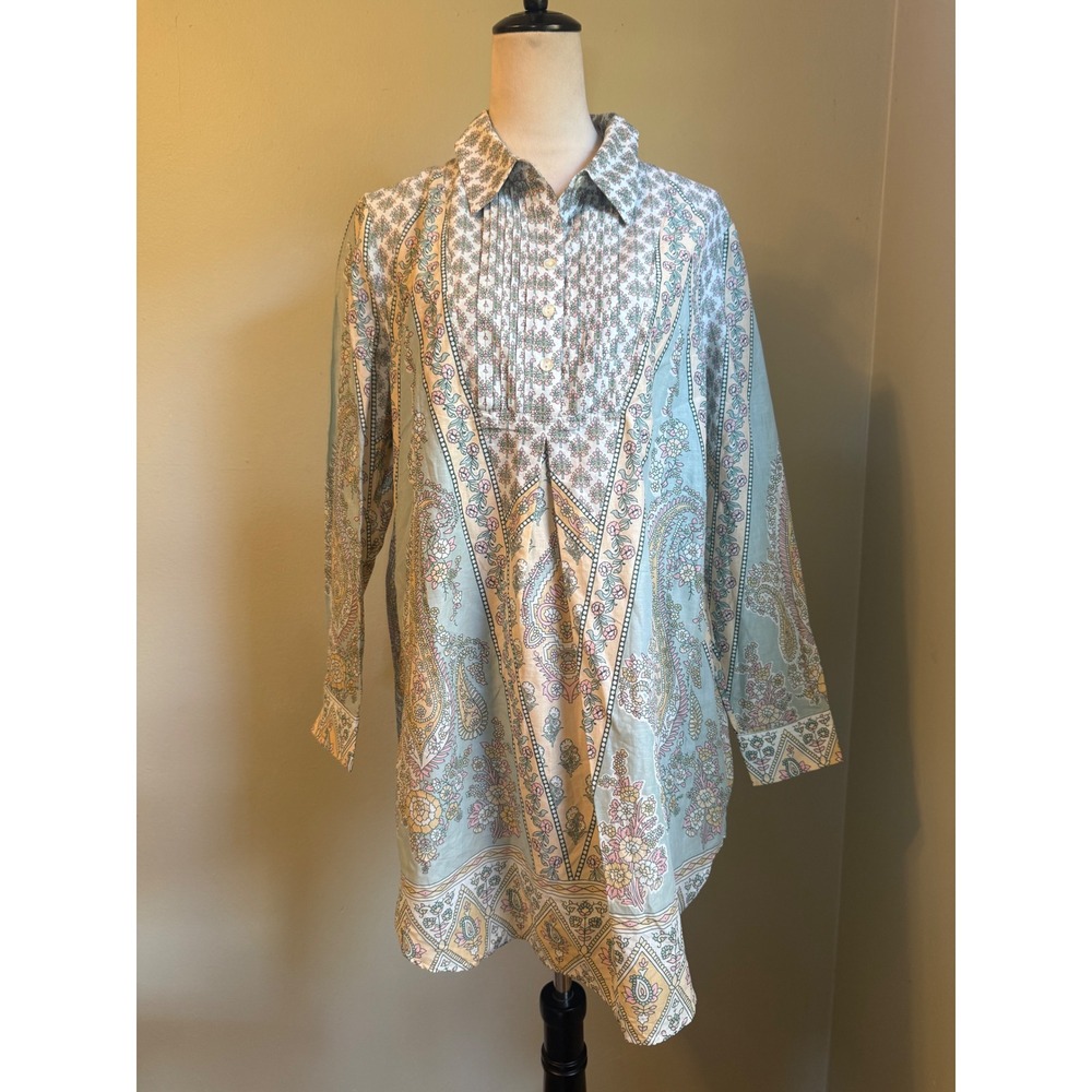Soft surroundings Large Cotton Paisley Floral boho dainty cottage TunicTop beach